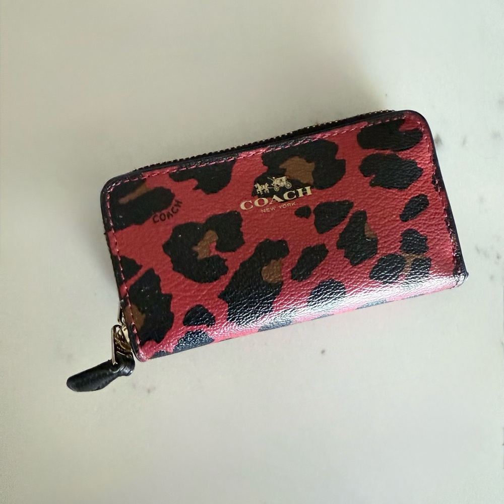 Coach Red and Black Leopard Print Wallet